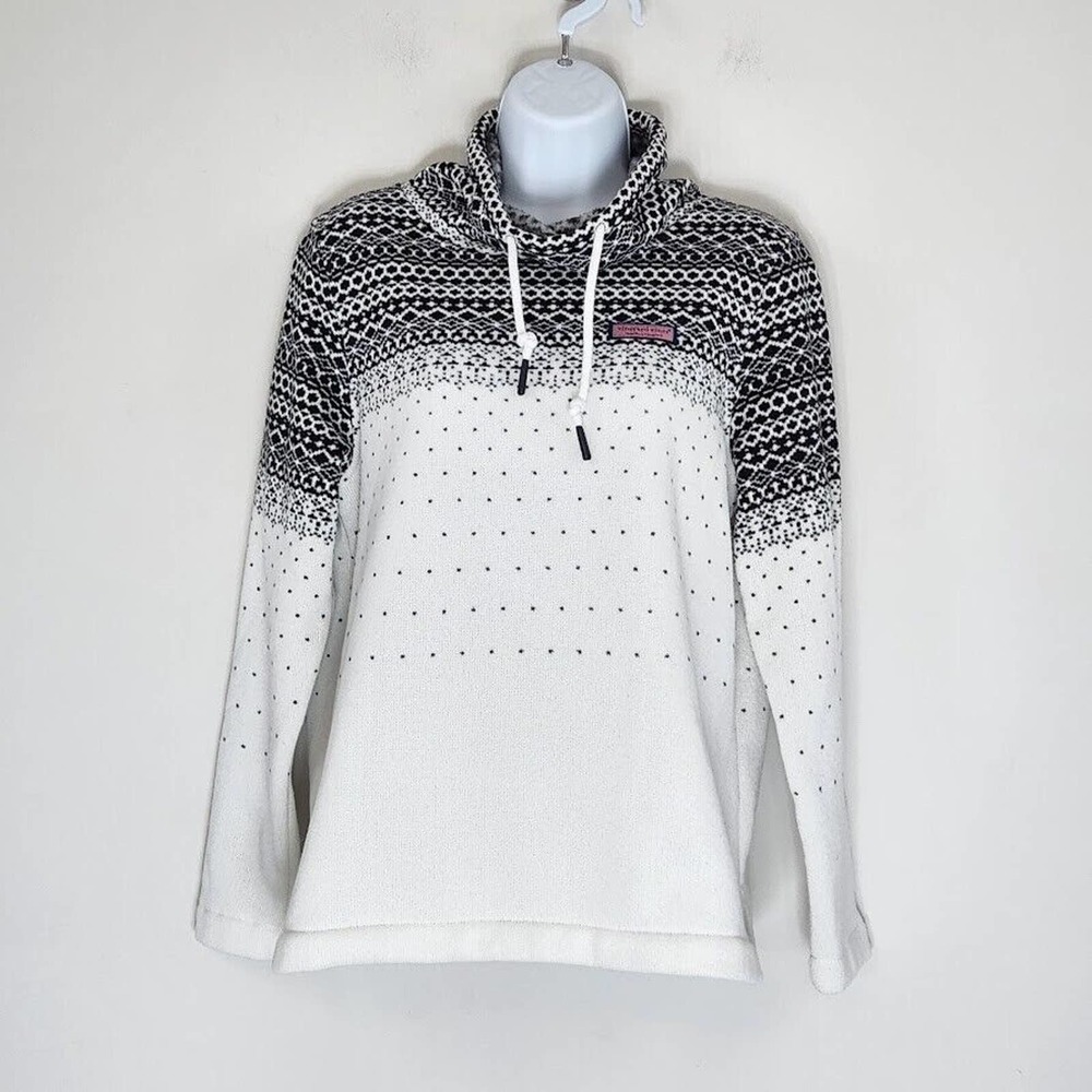 Vineyard Vines Fair Isle Sweater Fleece Funnel Neck Pullover Draw String Size XS